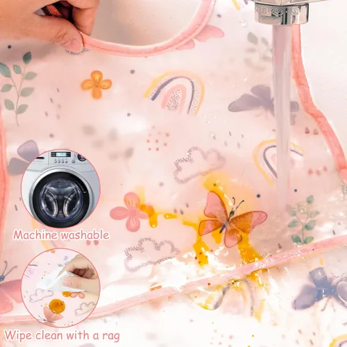 Miniatura 3 de R HORSE Juego de 5 baberos para bebés con bolsillo para atrapar migas y botón a presión, baberos impermeables para bebés de 6 a 24 meses Floral rosa