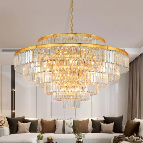 Miniatura 9 de Candelabros y luces de cristal de estilo moderno cromado redondos colgantes clásicos, lámpara colgante de techo accesorio de iluminación de 5