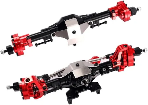 Juego de ejes portales delanteros/traseros de aluminio para 1/10 Axial SCX10 II 90046 90047 RC Crawler Car (negro con rojo)