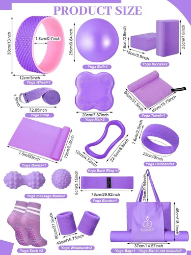 Miniatura 2 de Gemscream 17 piezas de kits esenciales de yoga para mujeres, juegos de equipos de pilates para principiantes con rueda de yoga, bloques de pelota