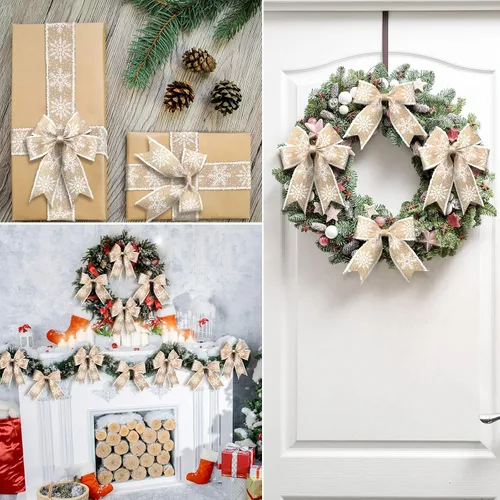 Miniatura 4 de 2 rollos de cinta de copo de nieve con borde con alambre para árbol de Navidad, cinta decorativa de temporada para Navidad, decoración de invierno