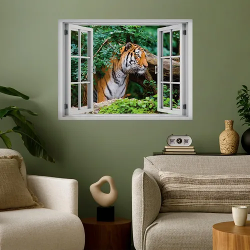 Miniatura 32 de wall26 Adhesivo decorativo para pared, diseño de oso y mariposa fuera de una ventana abierta, no se pega ni se pega, papel tapiz no tejido