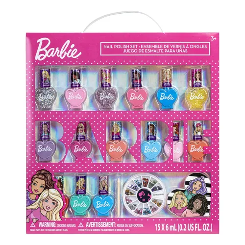 Barbie Movie - Juego de 18 esmaltes de uñas a base de agua para niños, incluye esmalte de uñas, gemas de uñas, lima de uñas para mayores de 3 años,