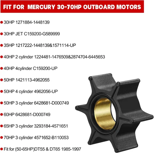 Miniatura 4 de BDFHYK 47-89983T Impulsor de bomba de agua para motor fueraborda Mercury 30HP 35HP 40HP 50HP 60HP 65HP 70HP, reemplaza 17461-95201, Sierra 18-3007
