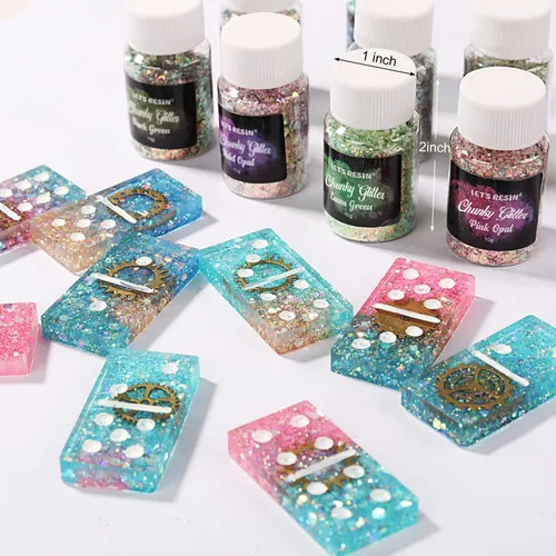 Miniatura 6 de LET'S RESIN - Purpurina opalina gruesa para resina, 12 * 10 g de polvo de purpurina artesanal para vasos/slime, lentejuelas de purpurina iridiscente