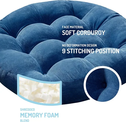 Miniatura 81 de Juego de 2 almohadas de suelo de meditación, almohadas cuadradas grandes para adultos, cojín de pana copetuda para sala de estar de tatami, gris, 22