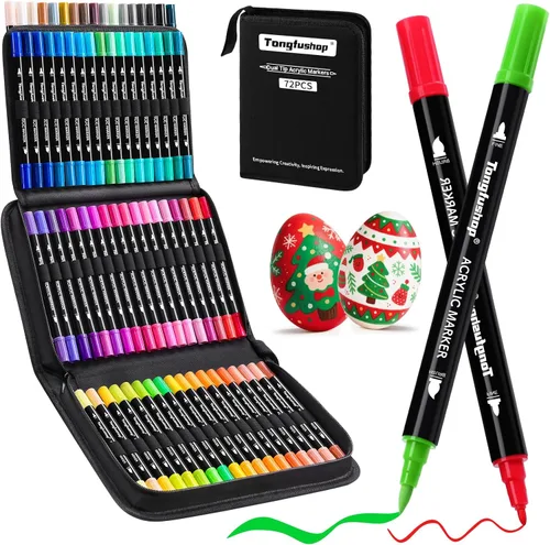Tongfushop Marcadores de pintura acrílica de 72 colores, rotuladores de pintura acrílica de doble punta para pintura de rocas, lienzo, madera,