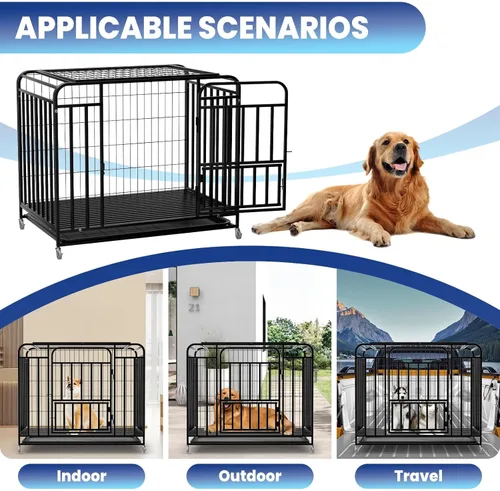 Miniatura 4 de Jaula extragrande para perros grandes, medianos, 42 pulgadas, resistente, indestructible, con ruedas bloqueables y puerta doble extraíble, fácil