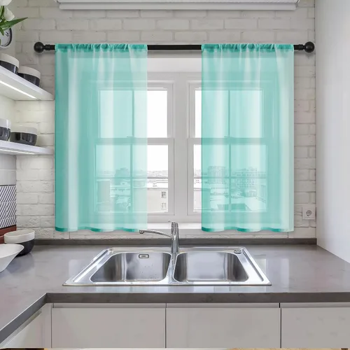 Miniatura 6 de MRTREES Cortinas transparentes de Aqua Blue, para cocina, de 36 pulgadas de longitud, cortinas transparentes de gasa con filtro de luz, cortinas