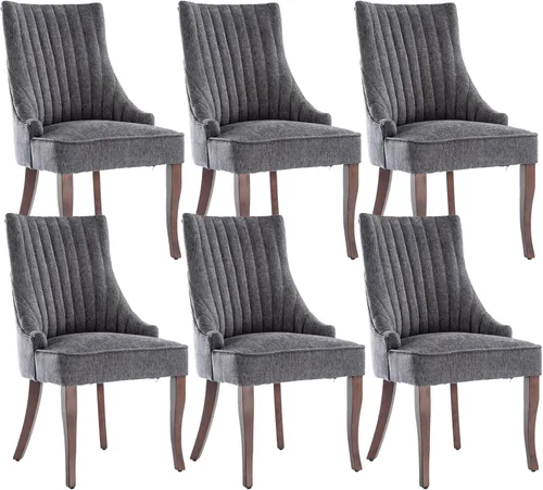 Miniatura 15 de Juego de 2 sillas de lino para cocina y comedor, sillas de comedor con canal, tela cómoda, sillas tapizadas para comedor con patas de madera maciza