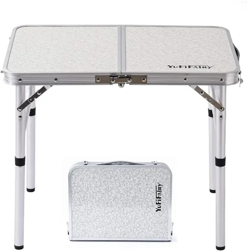 Mesa de campamento plegable pequeña, 24 pulgadas de largo x 16 pulgadas de ancho con patas de altura ajustable, mesa de comedor de aluminio ligera