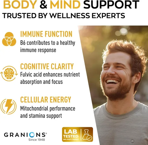 Miniatura 3 de Granions Pure Shilajit - Cápsulas para hombres – Suplemento de ácido fúlvico, 1,000 mg de shilajit del Himalaya con vitamina B6 – Ultra energía