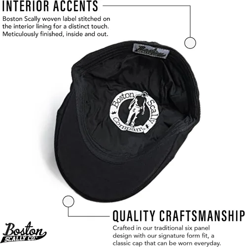 Miniatura 3 de La gorra original Boston Scally Cap - La gorra Newsboy plana Scrapper - Sombrero ajustado de algodón de 6 paneles para hombre - Negro