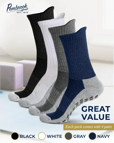 Miniatura 11 de Pembrook 4 pares de calcetines antideslizantes para hombres, mujeres, marido, papá, calcetines de agarre para hospital, yoga, pilates, barre