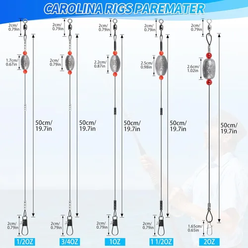 Miniatura 4 de Carolina Rig - Plataformas de pesca de agua salada, líder de alambre de acero inoxidable con pesos de hundimiento de huevos, broches giratorios
