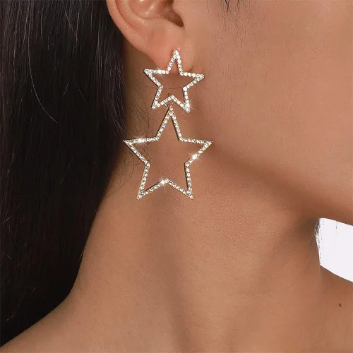 Miniatura 4 de Rhinestone Big Star Dangle Earrings for Women Girls Hypoallergenic Crystal Long Tassel Stars Charms Drop Dangling Stud Fashion Lightweight Festival