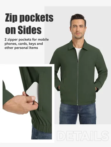 Miniatura 4 de MAGNIVIT Chaquetas ligeras para hombre, cortavientos ligeros, con cremallera completa, elegante, abrigo de golf, negocios, trabajo, vestido casual