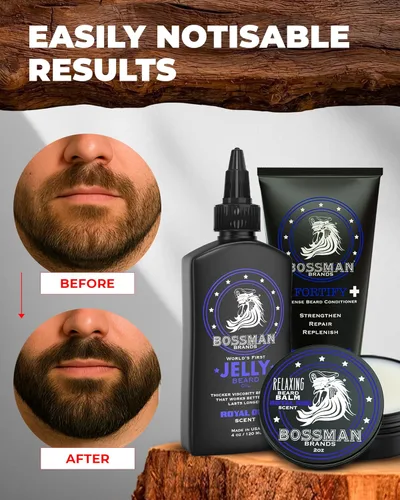 Miniatura 5 de Bossman Kit esencial de barba para hombres, regalos para papá para el día del padre, juego de 3 – gelatina de aceite para barba, crema
