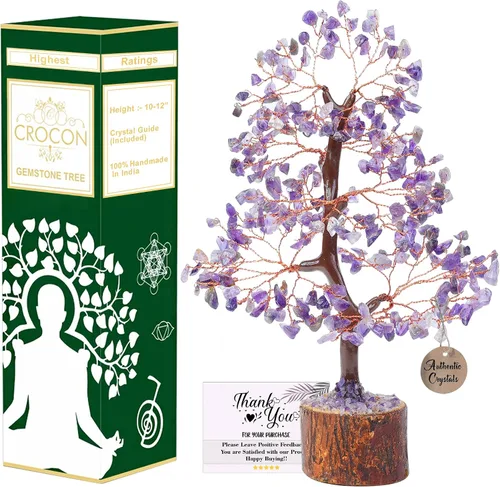 Miniatura 7 de Crocon - Árbol del dinero con piedras preciosas de amatista, figura del feng shui; bonsái balance de chakras, buena suerte, reiki, curación