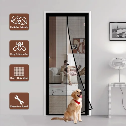 Miniatura 7 de Yotache - Puerta mosquitera magnética ajustable para puertas de 29"-33" de ancho y 79"-81" de alto, cortina de malla de fibra de vidrio reforzada
