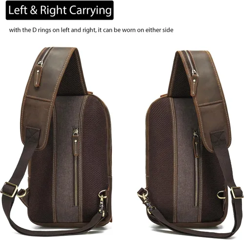 Miniatura 2 de LANNSYNE Bolso bandolera de cuero de grano completo para hombre, mochila cruzada para el pecho para iPad de 10.5 pulgadas