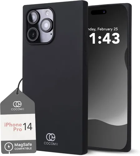 COCOMII Funda rectangular para iPhone 14 Pro, compatible con MagSafe, silicona negra mate