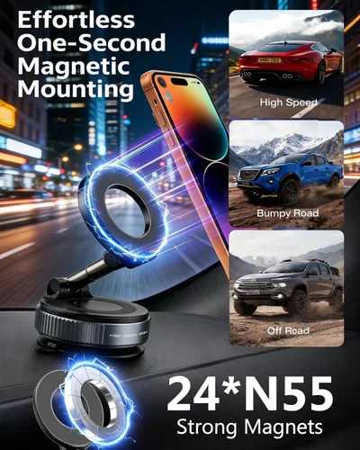 Miniatura 4 de Soporte magnético de teléfono al vacío para automóvil, soporte magnético fuerte de 2800 gf, ventosa ajustable y reforzada de 360°