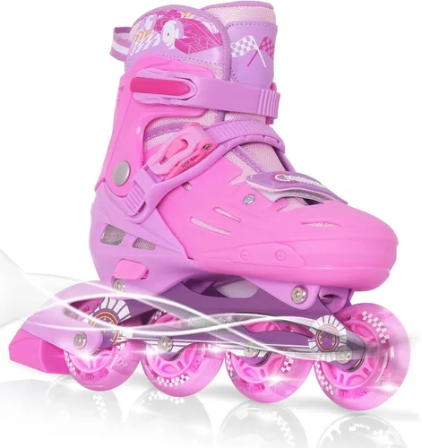 Miniatura 15 de MammyGol Patines en línea para niños y niñas jóvenes, patines ajustables de 4 tallas con ruedas intermitentes de PU, patines en línea agresivos