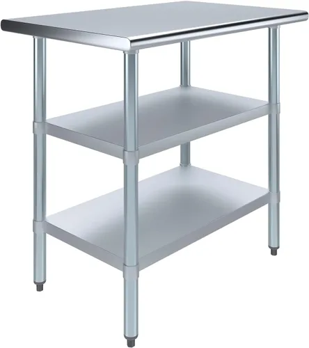 Miniatura 34 de Mesa de trabajo de acero inoxidable con 2 estantes Mesa de utilidad de metal Utilidad comercial y residencial NSF