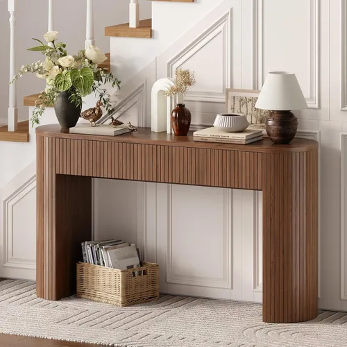 Miniatura 8 de Mesa consola de 55 pulgadas con 2 cajones, mesas de entrada acanaladas con almacenamiento, mesa de sofá detrás del sofá, mesas de pasillo, mesa
