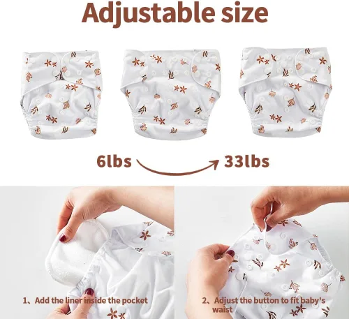Miniatura 3 de HappyFlute 9 juegos de pañales de tela para recién nacidos, de bolsillo, talla única ajustable, reutilizables para bebés, niños y niñas
