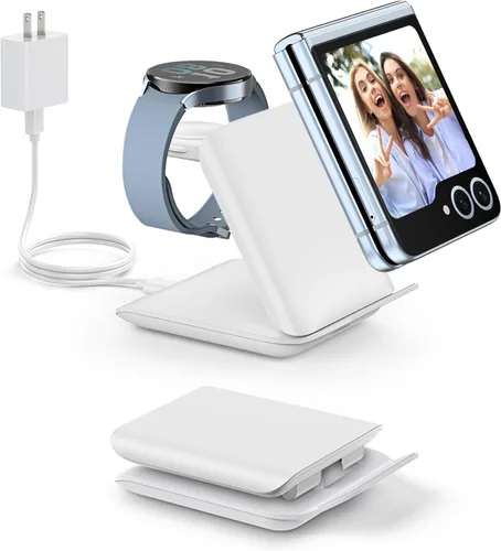 Miniatura 12 de Cargador inalámbrico rápido para Samsung Z Flip - Estación de carga de viaje plegable 2 en 1, compatible con Samsung Galaxy Z Flip 7/6/5/4 Series