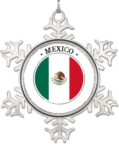 Adorno de copo de nieve de bandera de México para decoración de árbol de Navidad, recuerdo de ciudad de campo, adornos de Navidad personalizados,