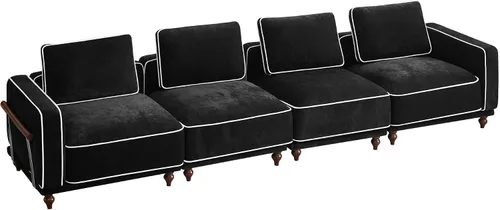 Miniatura 12 de Sofá biplaza modular de felpilla de 80 pulgadas, sofá pequeño color negro con fundas extraíbles lavables, cojines de espuma de alta resistencia