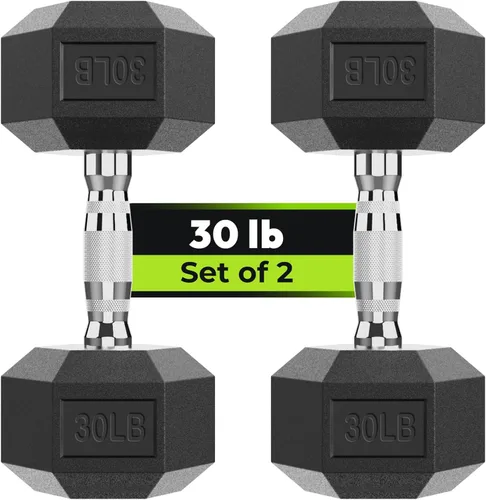 Miniatura 31 de HANDBODE Juego de 2 mancuernas hexagonales de 2.5 a 65 libras con revestimiento de goma, mancuernas para ejercicio y fitness, peso de mano