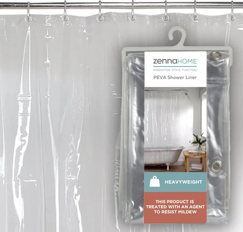 Miniatura 8 de Zenna Home Forro de cortina de ducha, forro transparente pesado para duchas y bañeras con ojales inoxidables y dobladillo pesado, EVA de calibre 8