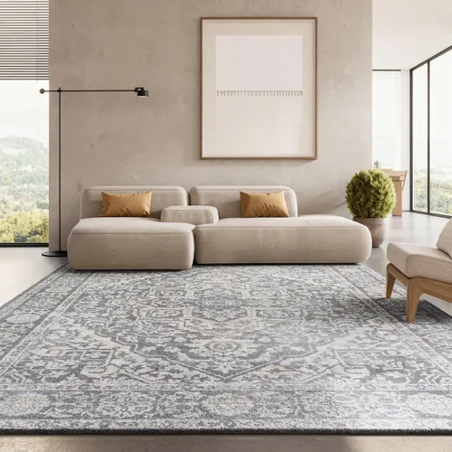 Miniatura 28 de SAFAVIEH - Alfombra de la colección Brentwood - 6' x 9', azul marino y gris claro, diseño envejecido con medallón, no desprende pelusa y fácil azul