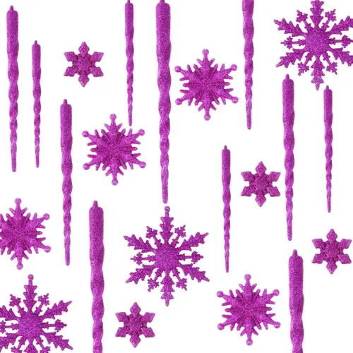 Miniatura 14 de Chuangdi 72 adornos de carámbano de copo de nieve para árbol de Navidad, carámbanos con purpurina retorcida, decoración de gota de acrílico