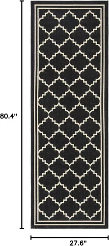 Miniatura 2 de SAFAVIEH Alfombra lavable para exteriores, colección Courtyard de 2.3 x 6.7 pies, color negro y crema, no desprende pelusa y de fácil limpieza