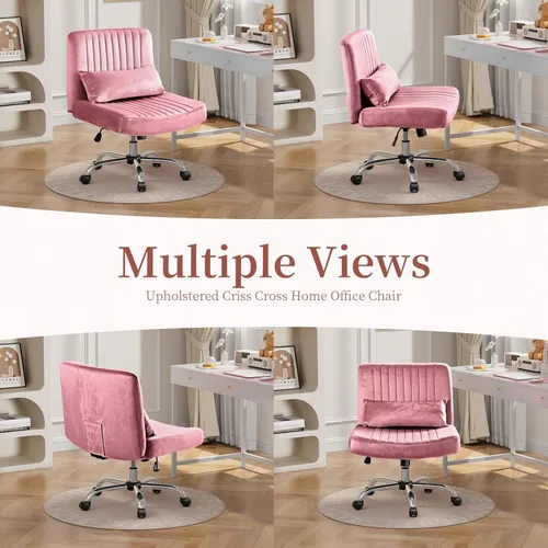 Miniatura 9 de Warmiehomy Silla de escritorio cruzada de terciopelo con ruedas, sillas de oficina de lujo con patas cruzadas para oficina en casa, silla giratoria