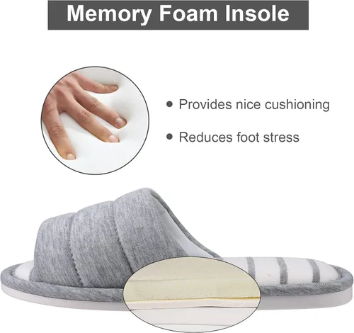 Miniatura 4 de shevalues - Pantuflas suaves de interior para mujer, con puntera abierta, de algodón, espuma viscoelástica, fácil de poner, zapatos para casa