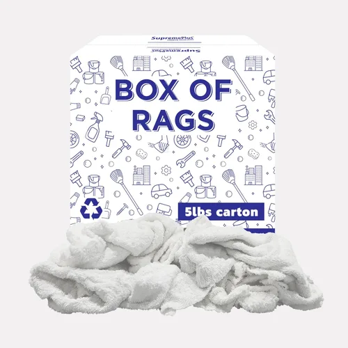 Paño de rizo blanco reciclado (5 libras) Caja de trapos – Trapos de limpieza de toalla de rizo de alta absorción para casa, industria y talleres,