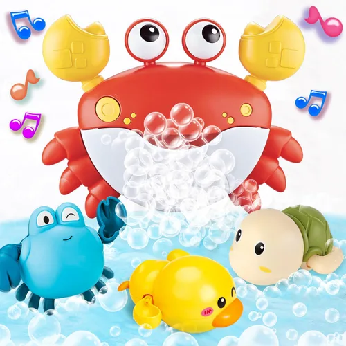 Juguetes de baño para bebés y niños pequeños, fabricante de burbujas de baño de cangrejo con 12 canciones, paquete de 3 juguetes de cuerda para