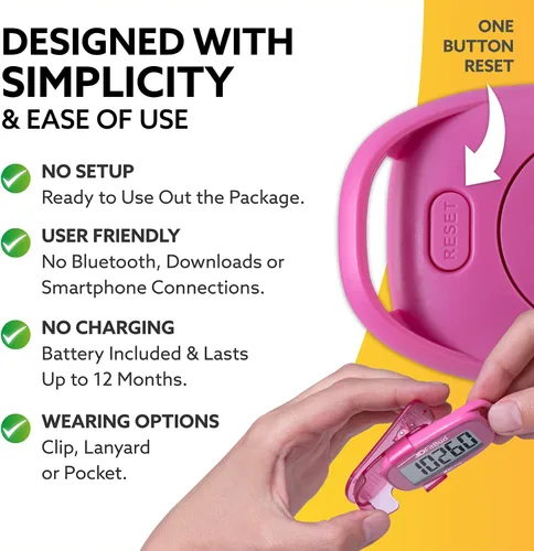 Miniatura 3 de 3DFitBud Simple Contador de Pasos - Podómetro 3D para caminar de 3DActive con clip, cordón, rastreador de pasos preciso, pantalla grande, fácil