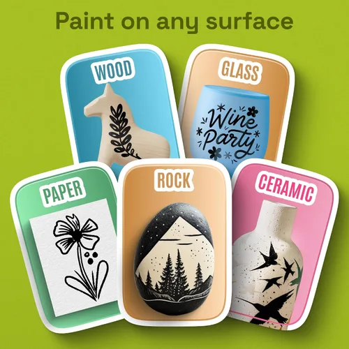 Miniatura 3 de ARTISTRO – 5 rotuladores de pintura acrílica negros a base de agua para marcado de vidrio, pintura en roca, cerámica, madera, llanta, tela, metal
