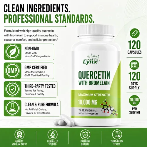 Miniatura 3 de Leaping Lynx Quercetina con bromelina – 800 mg de quercetina + 165 mg de bromelina 120 cápsulas (suministro para 60 días) Apoyo inmune