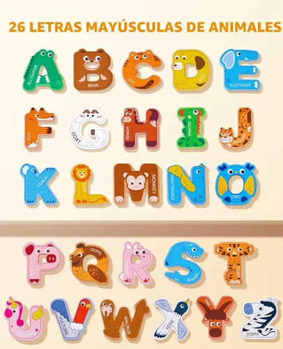Miniatura 2 de JoyCat Imanes de madera gruesos del alfabeto para nevera, tamaño grande, lindo animal, colorido ABC, letras magnéticas, 26 letras mayúsculas, juego