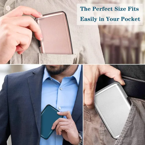 Miniatura 6 de Portatarjetas de crédito con bloqueo RFID, mini tarjetero delgado de aluminio duro para hombres o mujeres