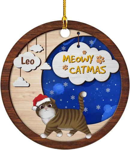 Miniatura 17 de Meowy Catmas - Divertido sombrero de Papá Noel con foto de gato, adorno de Navidad personalizado, regalos para gato, mamá, papá, lindo árbol