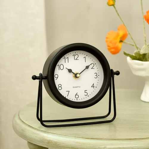 Miniatura 6 de EMAX HOME Reloj de escritorio y estante negro pequeño, 5.9 x 6.9 pulgadas, retro, elegante, reloj de mesa con cubierta de cristal, silencioso sin